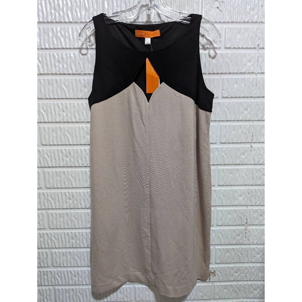 Cynthia Steffe Women's Tan Black Cutout Shift Dress Sleeveless Mini Large NWT